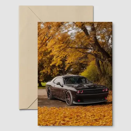 Dodge Challenger Black Muscle Car Autumn Trees