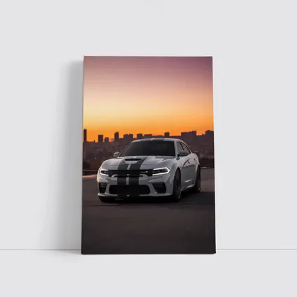 Dodge Charger Gray Stripes City Sunset