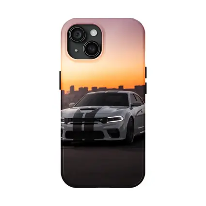 Dodge Charger Gray Stripes City Sunset