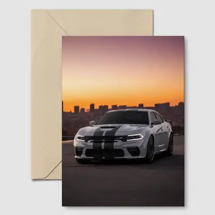Dodge Charger Gray Stripes City Sunset