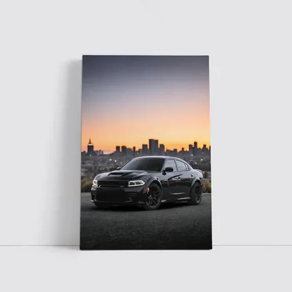 Dodge Charger Black Muscle Car City Sunset