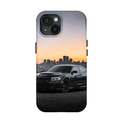 Dodge Charger Black Muscle Car City Sunset