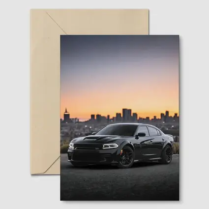 Dodge Charger Black Muscle Car City Sunset