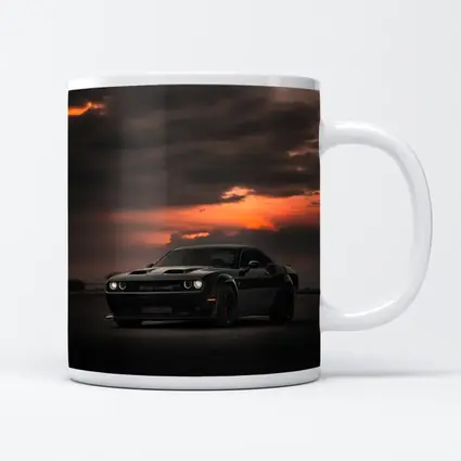 Dodge Challenger Black Muscle Car Sunset Sky