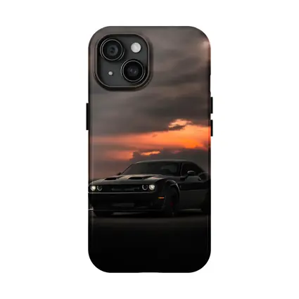 Dodge Challenger Black Muscle Car Sunset Sky