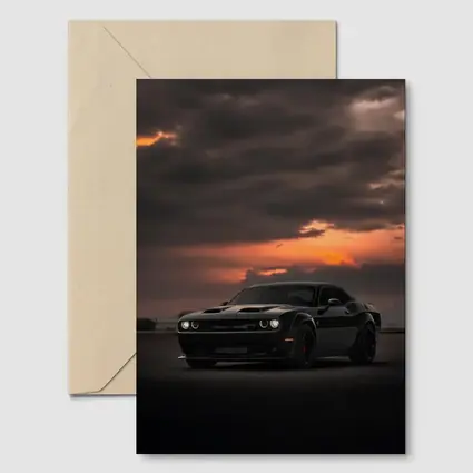 Dodge Challenger Black Muscle Car Sunset Sky