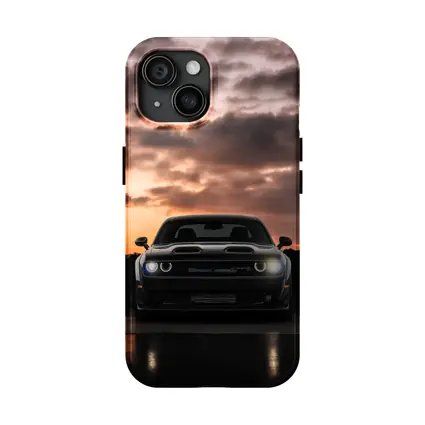 Dodge Challenger Black Muscle Car Sunset Sky