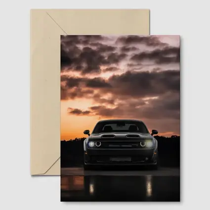Dodge Challenger Black Muscle Car Sunset Sky