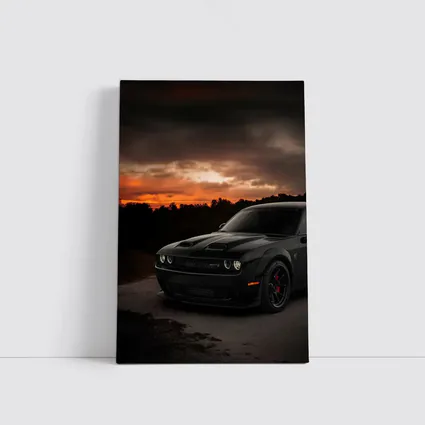 Dodge Challenger Black Muscle Car Sunset