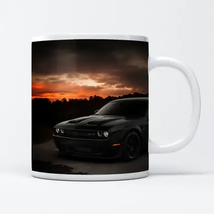 Dodge Challenger Black Muscle Car Sunset