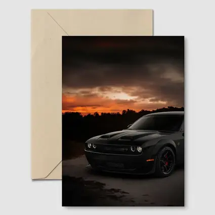 Dodge Challenger Black Muscle Car Sunset