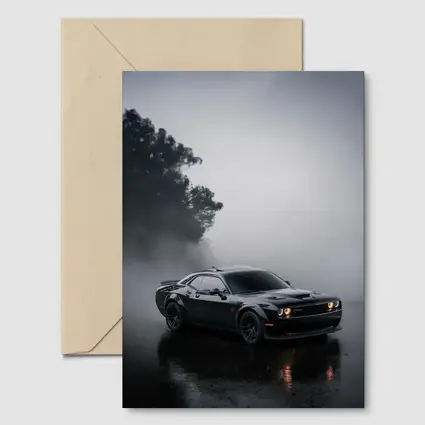 Dodge Challenger Black Muscle Car Foggy Night