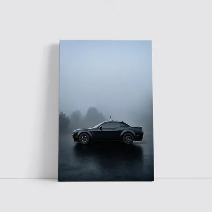 Dodge Challenger Black Muscle Car Foggy Day