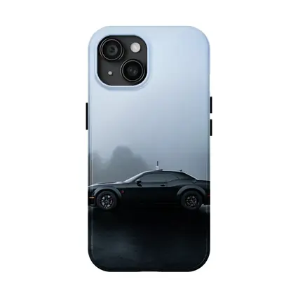 Dodge Challenger Black Muscle Car Foggy Day