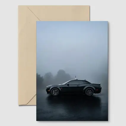 Dodge Challenger Black Muscle Car Foggy Day