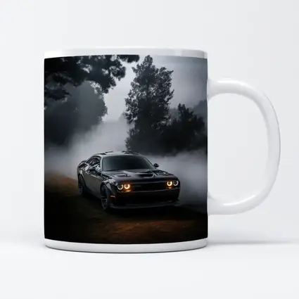 Dodge Challenger Black Muscle Car Foggy Night