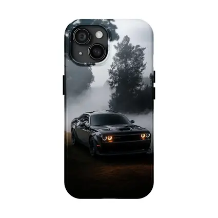 Dodge Challenger Black Muscle Car Foggy Night