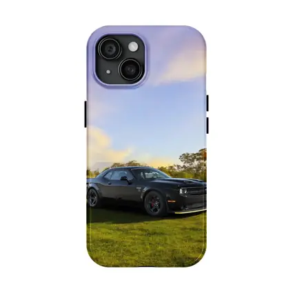 Dodge Challenger Black Muscle Car Green Field