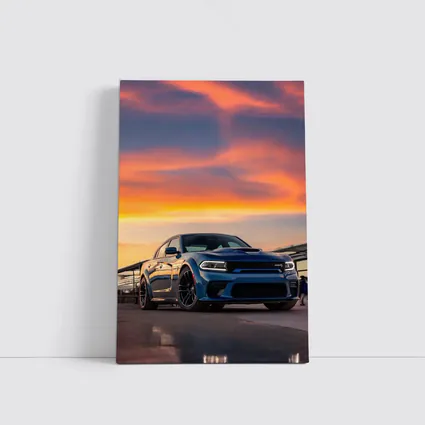 Dodge Charger Blue Muscle Car Sunset Sky