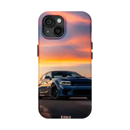 Dodge Charger Blue Muscle Car Sunset Sky