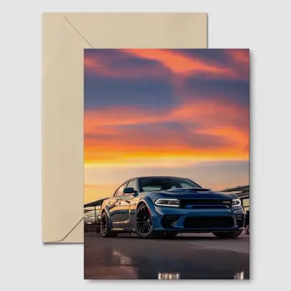Dodge Charger Blue Muscle Car Sunset Sky