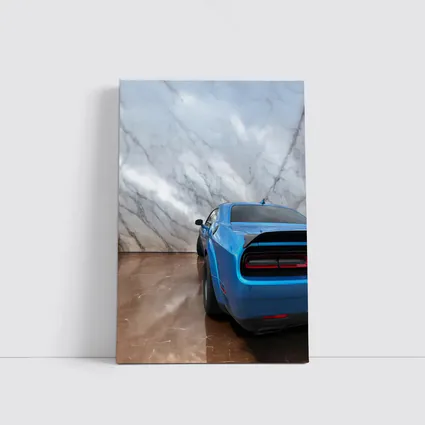 Dodge Challenger Blue Rear Marble Background