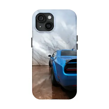 Dodge Challenger Blue Rear Marble Background