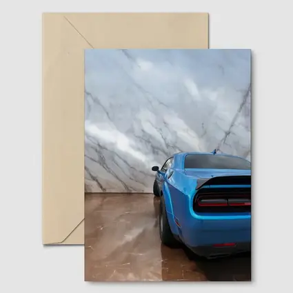 Dodge Challenger Blue Rear Marble Background