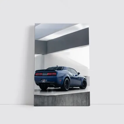 Dodge Challenger Blue Rear View Garage