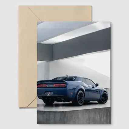 Dodge Challenger Blue Rear View Garage