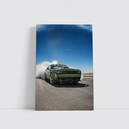 Dodge Challenger Green Muscle Car Burnout Road