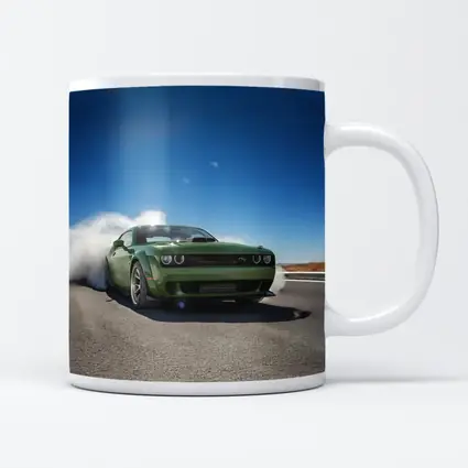 Dodge Challenger Green Muscle Car Burnout Road