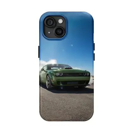 Dodge Challenger Green Muscle Car Burnout Road