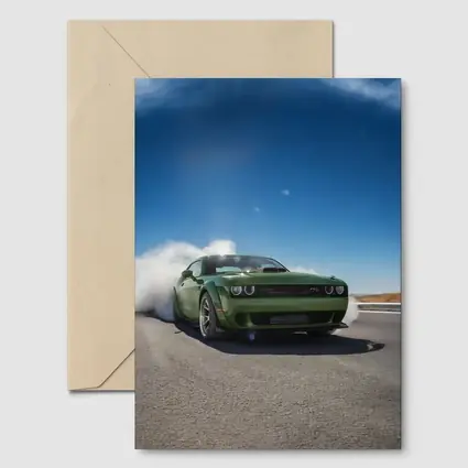 Dodge Challenger Green Muscle Car Burnout Road