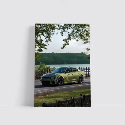 Dodge Charger Green Muscle Car By Lake