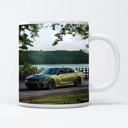 Dodge Charger Green Muscle Car By Lake