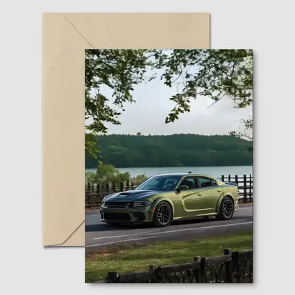 Dodge Charger Green Muscle Car By Lake