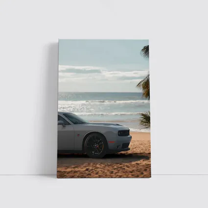 Dodge Challenger Gray Parked on Sunny Beach