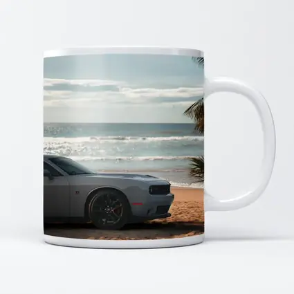 Dodge Challenger Gray Parked on Sunny Beach