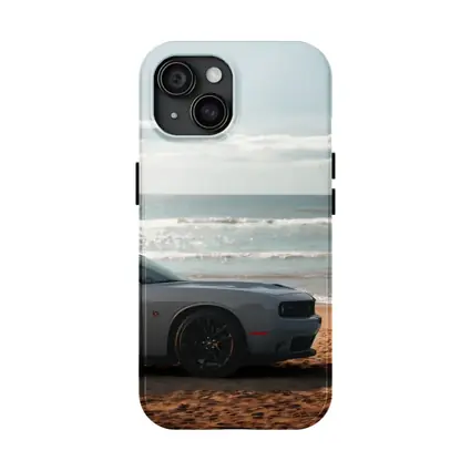 Dodge Challenger Gray Parked on Sunny Beach