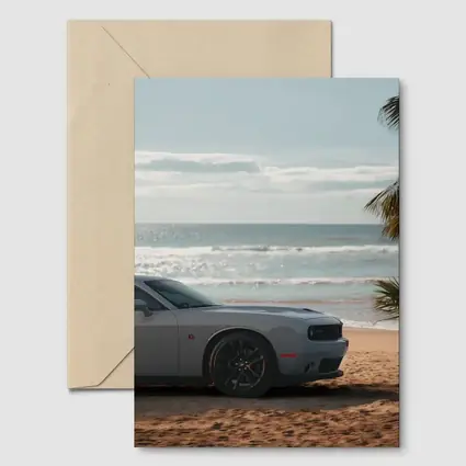 Dodge Challenger Gray Parked on Sunny Beach