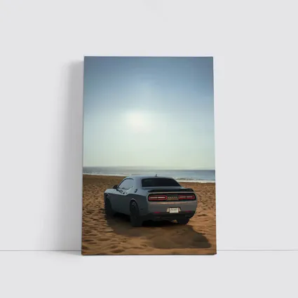 Dodge Challenger Gray Rear View Beach