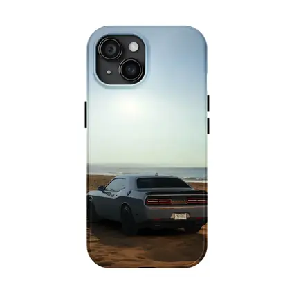 Dodge Challenger Gray Rear View Beach