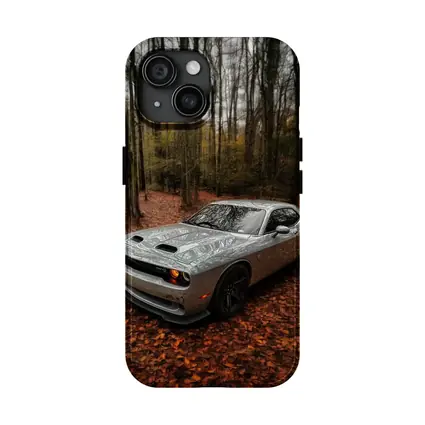 Dodge Challenger Silver Car Autumn Forest