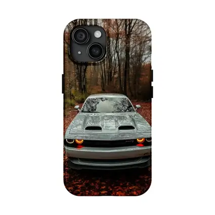 Dodge Challenger Gray Muscle Car Autumn Forest