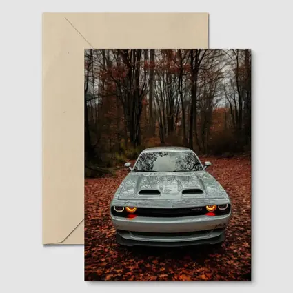 Dodge Challenger Gray Muscle Car Autumn Forest