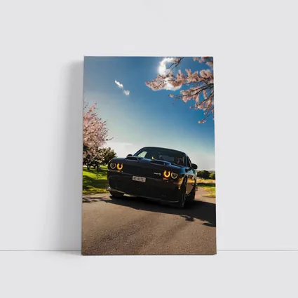 Black Dodge Challenger SRT Cherry Blossom Setting