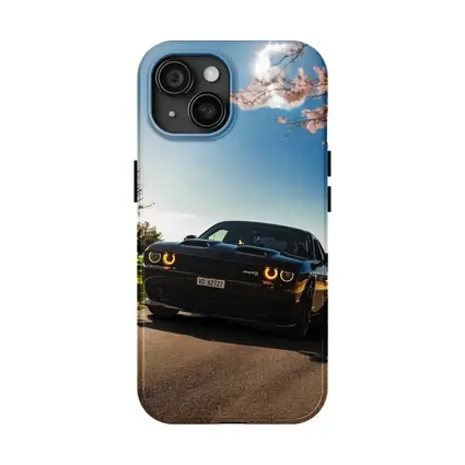 Black Dodge Challenger SRT Cherry Blossom Setting