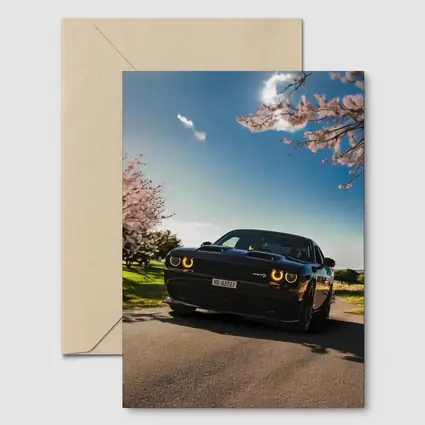 Black Dodge Challenger SRT Cherry Blossom Setting