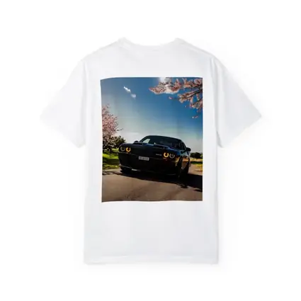 Black Dodge Challenger SRT Cherry Blossom Setting